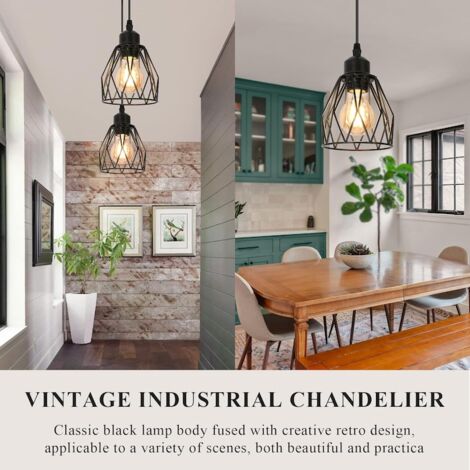 COMELY Lustre Suspension Vintage Industriel, Luminaire en Fer avec Design de Cage Rétro E27, Suspension pour Salle à Manger, Cuisine, Salon, Chambre - Noir (Ampoule Non Incluse)