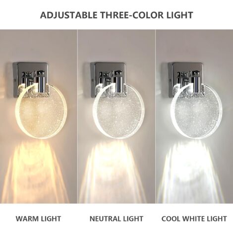 COMELY® Applique Murale LED, Style Scandinave, Dimmable 3000K/4500K/6500K, Lampe Murale Moderne LED, Acrylique, pour Chambre, Chevet, Couloir, Salon, Salle - Chrome