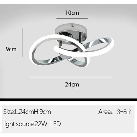 COMELY® Plafonnier LED Moderne, Lampe de Plafond 22W 2500LM, Lustre pour Chambre, Salon, Couloir, Diamètre 25cm - Chrome - Lumière Blanche 6500K
