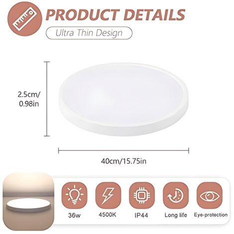 NETTLIFE Plafonnier LED 24W 4000 K 30cm Chambre Plat Diamètre Lampe de Cuisine Ronde Blanche Salle