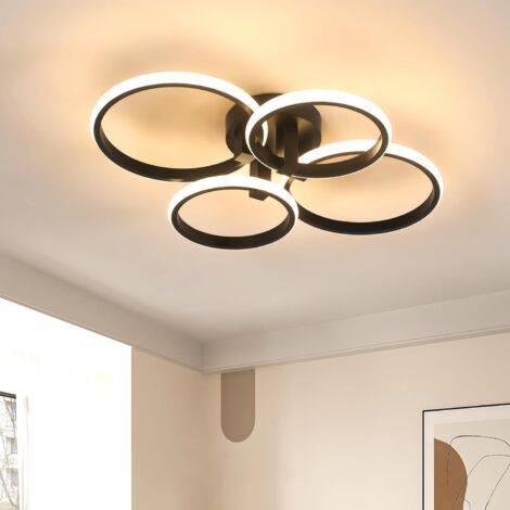 COMELY Plafonnier LED Moderne, 57 W 5400 LM Lampe de Plafond Créatif 4 Anneaux, Moderne Luminaire Plafonnier Noir pour Salon Chambre Cuisine Balcon Salle à manger, 3000 K Lumière Chaude [Classe énergé (1/5)