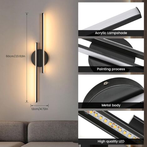 COMELY Applique Murale Interieur, Moderne Lampe Murale Noir, 24W Appliques LED Design Lignes Parallèles, 3000K Blanc Chaud, Luminaire Murals en Acryliquel pour Chambre, Salon, Hôtel, Escalier, Allée