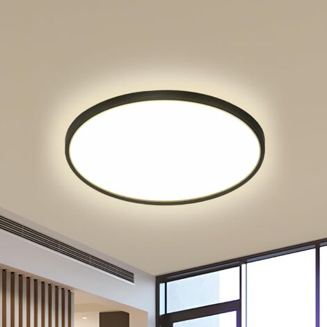 COMELY Plafonnier LED, 18W 2025LM Lampe Salle de Bain Plafond Noir, Luminaire Plafonnier Rond Imperméable IP40 pour Cuisine Chambre à Coucher Salon Bureau Balcon, Blanc Neutre 4500K, Ø 23CM [Classe én (1/5)