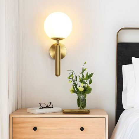 Applique Murale Intérieure Bois Et Verre - Design Moderne, Abat-jour Blanc, E27 | Pour Salon, Chambre