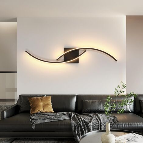COMELY Applique Murale Interieur, 27W 3000LM Moderne Lampe Murale Design Lignes, 3000K Blanc Chaud, Luminaire Mural pour Chambre Salon Couloir Escalier Alle à Manger, Noir [Classe énergétique E]