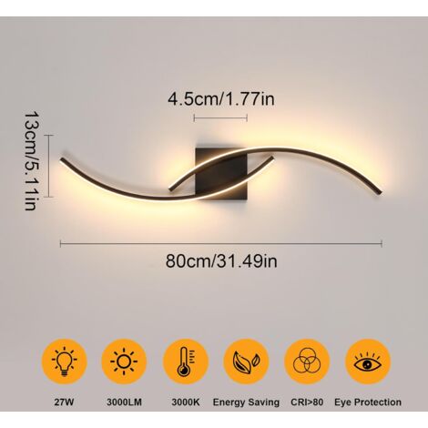 COMELY Applique Murale Interieur, 27W 3000LM Moderne Lampe Murale Design Lignes, 3000K Blanc Chaud, Luminaire Mural pour Chambre Salon Couloir Escalier Alle à Manger, Noir [Classe énergétique E]