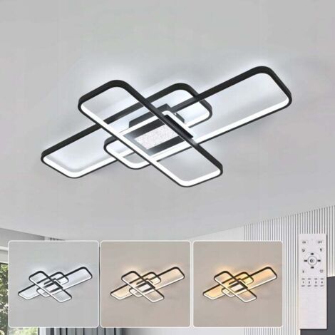 COMELY Plafonnier LED Moderne Pour Salon - Intensité Variable Avec Télécommande - Design Rectangulaire Créatif Éclairage Décoratif Pour Chambre À Coucher Salon Salle Lustre,noir,90x58x9cm (1/5)