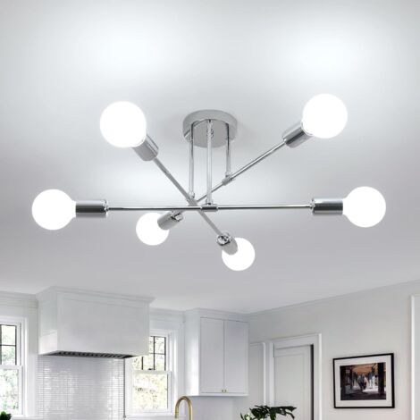 COMELY Plafonnier Industriel, 6 Lumières E27 Lampe Suspension en Métal, Chrome Lampe de Plafond Rétro pour Salon, Chambre, Cuisine (1/5)