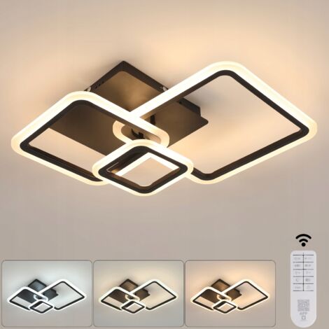 COMELY Plafonnier LED Dimmable, 39W Lustre Carré avec Télécommande, Fonction Mémoire, 3000 k - 6500 k, Luminosité Réglable, Noir Lampe de Plafond Moderne pour Salon, Chambre à coucher, 52.551.516CM (1/5)