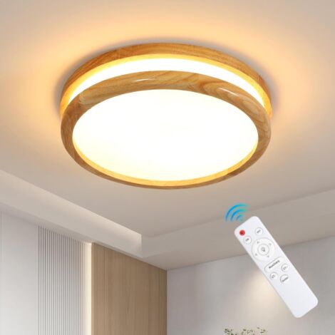 Plafonnier Bois, 24W Plafonnier LED Dimmable 3000K-6500K, Éclairage de Plafond LED Rond avec Télécommande pour Chambre, Salon, Bureau, Entrée (1/5)