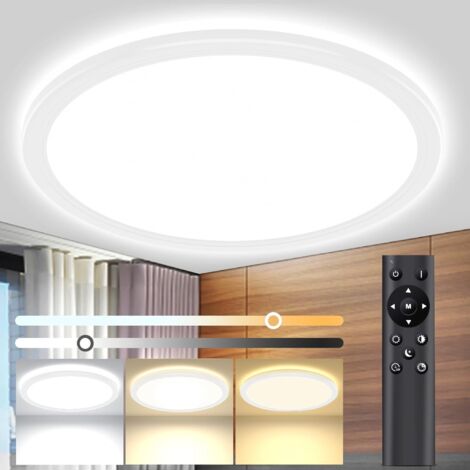 Plafonnier Led, Luminaire Plafonnier Télécommande 24W Réglable Ø30cm 3000K-6500K Dimmable Lampe Plafond Led Moderne Rond 2400LM Applicable à Salle de Bain, Chambre, Cuisine, Salon, Balcon (1/5)
