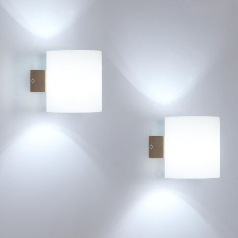 Applique Murale Intérieure Bois, 2 Pièces Moderne Lampe Murale E27 Chambre, Luminaire Murale Abat-jour en Verre pour Chambre, Cuisine, Salon, Couloir (Sans Ampoule) (1/5)
