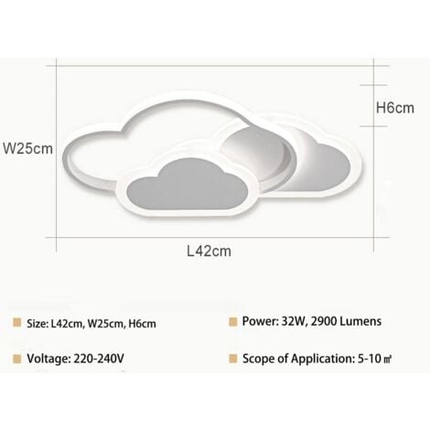 COMELY Plafonnier LED Créatif Nuage 32W 42cm Idéal pour Chambre, Chambre d'Enfant - Blanc (Avec Télécommande Dimmable 3000-6500K)
