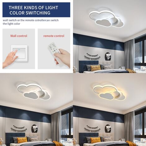 COMELY Plafonnier LED Créatif Nuage 32W 42cm Idéal pour Chambre, Chambre d'Enfant - Blanc (Avec Télécommande Dimmable 3000-6500K)