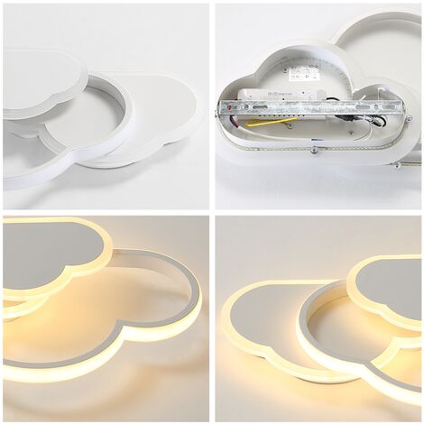 COMELY Plafonnier LED Créatif Nuage 32W 42cm Idéal pour Chambre, Chambre d'Enfant - Blanc (Avec Télécommande Dimmable 3000-6500K)