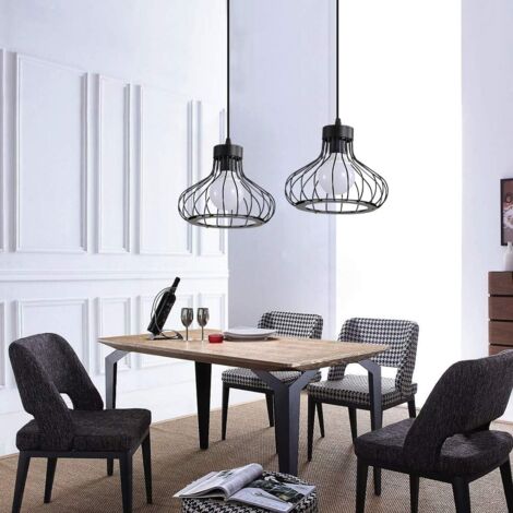 Comely – Suspension industrielle rétro en métal noir – Abat-jour ajustable Ø230mm – Douille E27 – Tension 110V-240V – Lot de 2 pièces