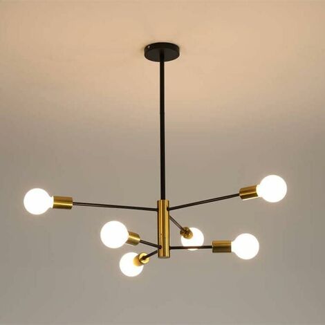 COMELY Plafonnier Moderne, Angle Orientable 180° 6-Lumières E27 Lustre Industriel, Lampe de Plafond Vintage en Métal Noir Lampe Suspension Rétro pour Salon Chambre Cuisine Café Restaurant