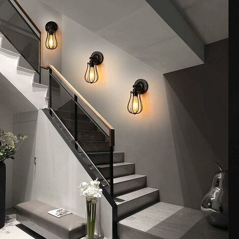 Vintage Industriel E27 Applique Noir Fer Abat-jour Cage Applique Murale Moderne Intérieur Luminaire Pour Loft Salon