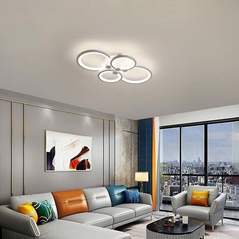 Plafonnier LED Dimmable Avec Télécommande Et APP - 4 Anneaux Ronds Design Moderne, 54W, 90 Cm - Pour Salon, Chambre