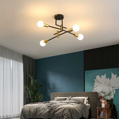 NETTLIFE Plafonnier Vintage Noir Rétro E27 4 Ampoules Lampe de Couloir Industriel Métal Rustique Design Lampe de Chambre Lampe de Cuisine, Max. 25W