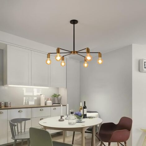 COMELY Lustre Industriel, Suspension Luminaire Vintage 6 têtes, Plafonnier Lampe Sputnik en métal pour salle à manger, salon, sans Ampoules
