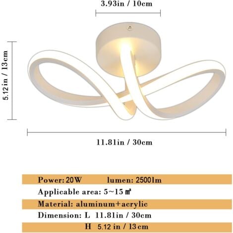 COMELY Plafonnier LED Moderne, Luminaire Plafonnier Courbé, Éclairage de Plafond pour Salon, Chambre, Cuisine, Salle à Manger - 20W - Blanc - Lumière Chaude 3000K(L29W10)