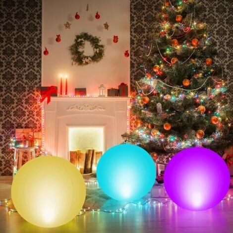 COMELY 2pièces Lampes solaires flottantes de piscine de 30 cm qui flottent en forme de boule de piscine extérieure, veilleuse LED étanche 16 couleurs, décoration de fête pour piscine, plage, jardin,