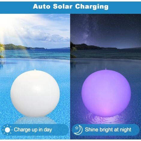 COMELY 2pièces Lampes solaires flottantes de piscine de 30 cm qui flottent en forme de boule de piscine extérieure, veilleuse LED étanche 16 couleurs, décoration de fête pour piscine, plage, jardin,