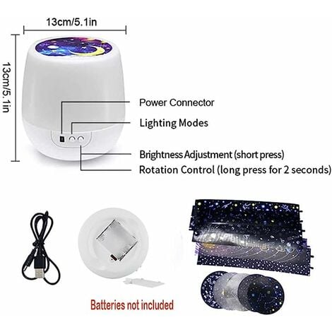 Veilleuse Projecteur Etoile, 360°Rotation veilleuse ciel étoilé avec câble  USB, 6 Films de Projection 3 Réglages de Luminosité, Idéal pour Chambre