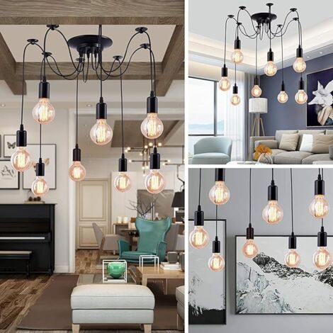 COMELY Dly Tianshu Spider Lustre 6 Earth LightVintage Suspension Suspension E27 Edison Rétro Lustre Pendentif DIY Plafond Araignée Lampe Lumière Lustre E26  6 Lustre E27