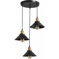 COMELY 3 Lumières, Suspension Rétro Industriel Lustre, Plafonniers Design Edison Métal, Lustre Suspension avec Support de Plaque Circulaire, Ø 22cm, Noir
