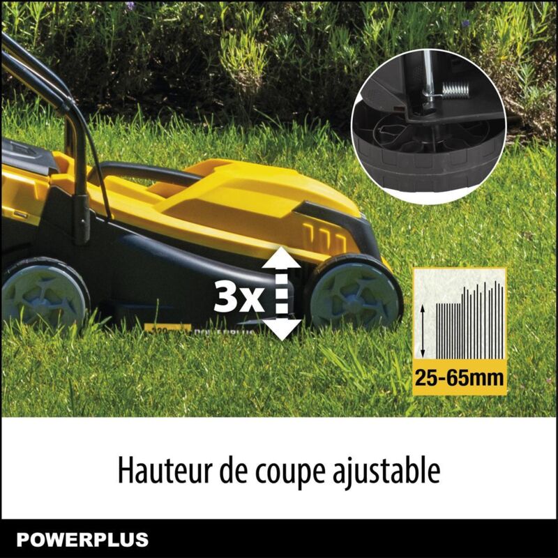 Tondeuse Électrique Powerplus POWEG62205 - 1300W, 32cm, Sac 30L - Parfaite Pour Petits Jardins