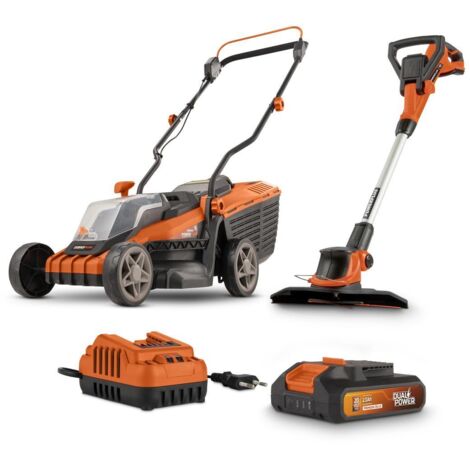 Dual Power Accu-grasmaaier en grastrimmer POWDPG75567 - Grasmaaier van 20 V en 340 mm Ø en grastrimmer van 20 V en 240 mm Ø, met accu en lader (1/5)