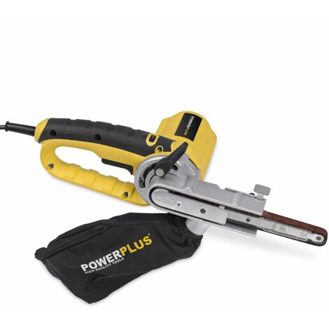 Lime ponceuse à bande 400 W – Vitesse max 1700 m/min – Pour ponçage bois dur – Dépoussiérage automatique – Poignée ergonomique – Powerplus