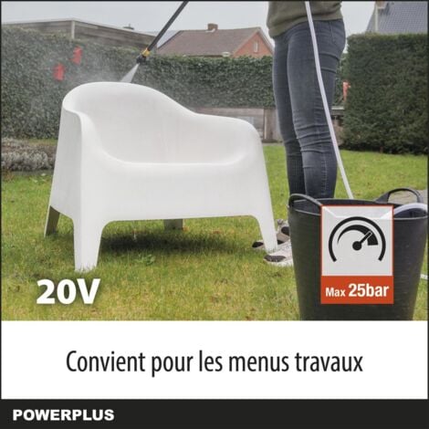 Powerplus Dual Power Nettoyeur Haute Pression sur Batterie POWDPG80620 - Nettoyeur de Terrasse sans Fil de 20 V, Fonction Start/Stop, Pression de 25 Bars, sans Batterie ni Chargeur