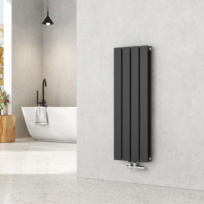 EMKE Radiateur eau chaude en acier Tube plat Montage mural  Noir 90x30cm Double Couche