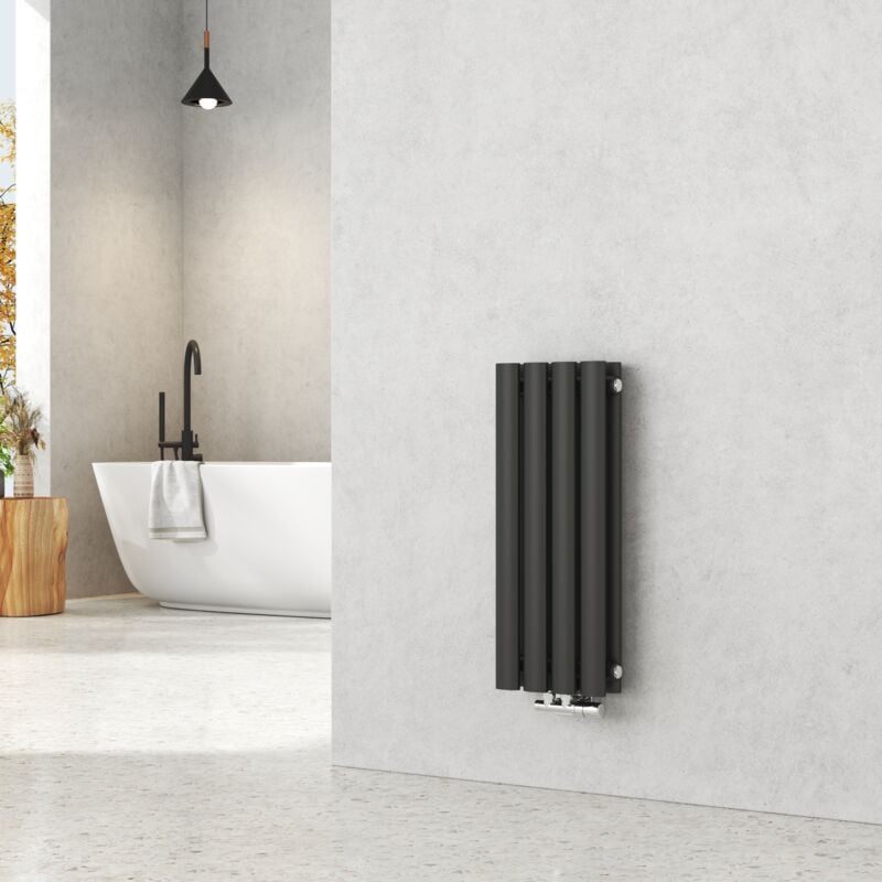 EMKE Radiateur eau chaude en acier Tube Rond Mural Horizontal design  Noir 60x24cm Double Couche