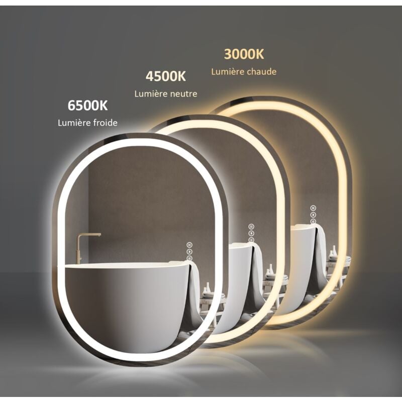 EMKE Miroir de salle de bain LED Miroir avec Interrupteur tactile, Anti-buée,  Dimmable, Fonction Mémoire, Lumière neutre, 80cm diamètre Cadre noir