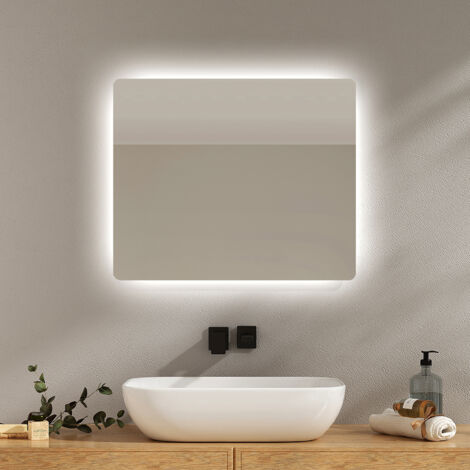 EMKE Miroir lumineux salle de bain Rétro-éclairage 50x60cm, Miroir LED avec Interrupteur à bouton, Anti-buée, Miroir avec éclairage lumière Blanche Froide/Chaude