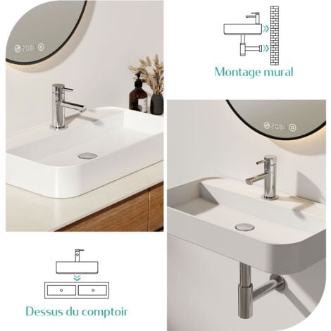 EMKE Vasque à Poser en céramique, Lavabo rectangulaire en céramique Arc, blanc brillant - 40 x 40 x 11 cm