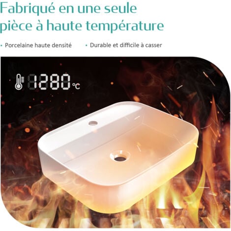 EMKE Vasque à Poser en céramique, Lavabo rectangulaire en céramique Arc, blanc brillant - 40 x 40 x 11 cm