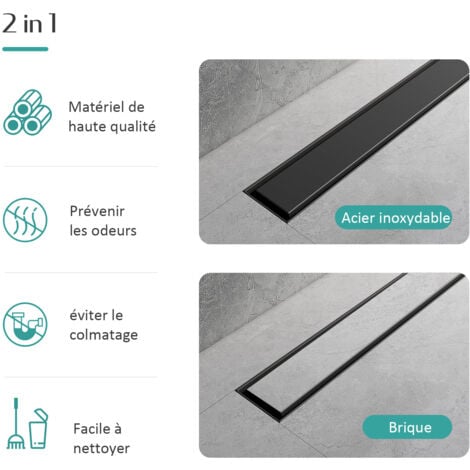 EMKE Caniveau de douche en acier inoxydable,  siphon de sol 2 en 1, Caniveau de douche avec arrêt des odeurs et filtre à cheveux, noir 50cm