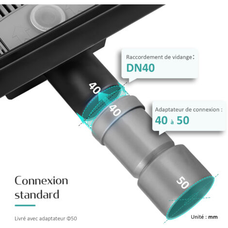 EMKE Caniveau de douche en acier inoxydable,  siphon de sol 2 en 1, Caniveau de douche avec arrêt des odeurs et filtre à cheveux, noir 50cm