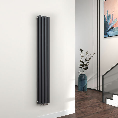 EMKE Radiateur eau chaude en acier Tube Rond Mural Verticale design Anthracite 160x24cm Double Couche