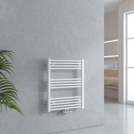 EMKE Sèche-serviette eau chaude Radiateur sèche-serviettes Salle de bain Blanc 75x60 cm