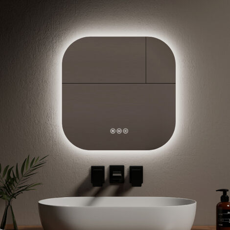 EMKE Miroir salle de bains avec Interrupteur à bouton, Anti-buée, Lumière  Blanche Froide/Chaude, 80x60 cm