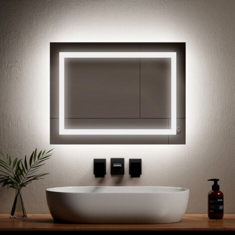 Miroir asymétrique avec lumiere LED 84x54 cm Miroir de Salle de Bain Blanc  Froid 7000K POD221