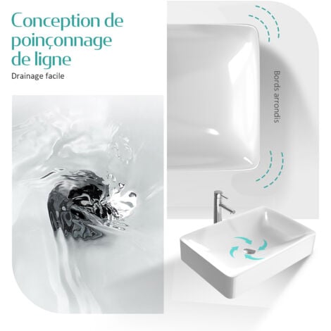 EMKE Lavabo rectangulaire en céramique, Vasque à Poser en céramique, blanc brillant - 40,5 x 40,5 x 12 cm