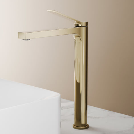 EMKE Robinet Salle de Bain Haut, Robinet de lave-mains avec Aérateur, Laiton, Cartouche Céramique, Or Champagne