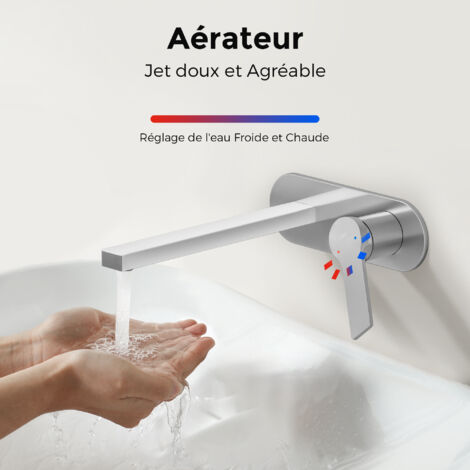 EMKE Robinet lavabo mural, Robinet Cuisine Salle Bain Montage Mural, Corps en Laiton, Contrôle Chaud et Froid, Chromé